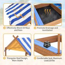 Areneros grandes de madera para niños con techo, arenero exterior Pipleo con dosel para jardín, playa, arenero para patio y playa. - Marrón-02 - Ver 6