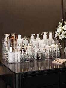 1 pieza Caja de almacenamiento de maquillaje, Soporte para lápiz labial, Organizador de cosméticos para tocador, Organizador de cosméticos, Bandeja expositora de cosméticos, Caja de almacenamiento de cortaúñas, Estantería de almacenamiento de artículos de oficina, Organizador de maquillaje, Soporte de brochas, Caja de maquillaje, Adecuado para dormitorio, baño, sala de estar, dormitorio, almacenamiento de tocador, decoración de otoño, decoración de habitación, decoración de dormitorio, organizador de habitación - transparente - Ver 4