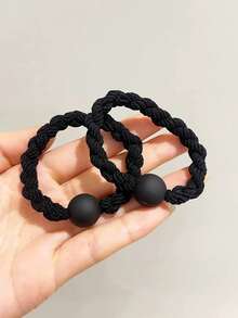 5pcs Coffee-Colored Thick Knitted Pom Pom Elastic Hair Ties, Casual & Versatile, Suitable For Autumn/Winter ,Ponytail Holders ,Hair Elastics ,Hair Rubber Bands ,Scrunchies ,Hair Rope ,Makeup