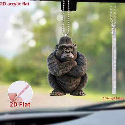 2D Flat Proud Gorilla Acrylic Pendant - Durable Pendant For Car Rearview Mirror, Backpack, Keychain With Festive Animal Decoration, Perfect Gift For Animal Lovers And Outdoor Adventurers ,Car Accessories ,Car ,Car Decor ,Car Interior Accessories ,Car Essentials ,Car Stuff