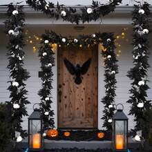 Halloween Garlands Spooky Black Rose Maple Leaf Garlands Photo Booth Props For Mantel Decorations