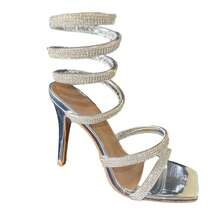 Women's Spiral Sandal With Rhinestones, Thin Heel And Shine - Silver - View 6