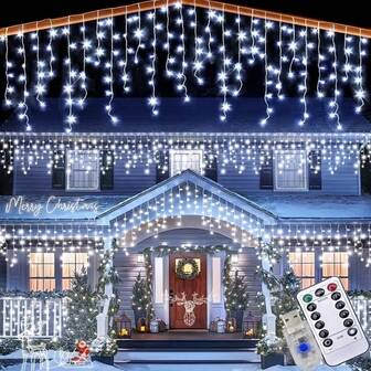 Christmas 1pc White Waterfall Light Icicle String Light | USB Powered 5.5m/18.04ft 96 LED Party Supplies Icicle Twinkle Light With 8 Modes, Timer & Control, For Wedding Home Party Bedroom Christmas Decorations,Christmas Decorations>Light