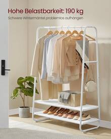 Kleiderständer, Garderobenständer, Garderobe, 2 Ablagen, 6 Haken in S-Form, Stahlgestell, 45 x 100 x 160 cm, für Schlafzimmer, Flur, Eingangsbereich - Wolkenweiß-Mattweiß - Übersicht 2