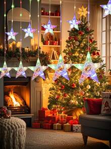 1 pièce Rideau lumineux en forme d'étoile de Noël, guirlande lumineuse à LED - étoile suspendue, options blanc chaud et multicolore, guirlandes de fées sans fil, alimentées par batterie pour intérieur/extérieur, lampe suspendue, convient pour fenêtres, cheminée, décoration de fête, décoration de Noël, pièces, décoration de salon, décoration de Noël, décoration de pièce, hiver