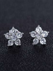 CHOSHILAR Rhinestone Flower Stud Earrings - Silver - View 8