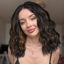 4*1 Lace Front Deep Wave Wigs Short Highlight Brown Curly Wave Wig For Women Synthetic Fiber 16 Inch Mix Brown Wavy Wigs Natural Looking Water Wave Synthetic Wig Middle Part Body Wave Wig Curly Hair Wigs For Daily Life Use