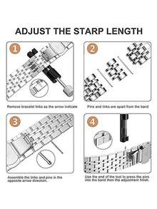 1pc Unisex Stainless Steel Watch Band, Compatible With Apple Watch Series 1-9, Series 10, Series 11 Ultra, Series 2 And SE, Available In Gold/Silver Color, Comes With Adjustment Tool For Easy Length Customization - Multicolor - View 7