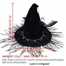 1 X Black Halloween Handmade Lace Witch Hat With Bandage Bow - Gothic Lolita Style Halloween Party Cosplay Accessories