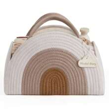 Large Diaper Bag Storage Bag Diaper Storage Basket Storage Basket With Handle - 白棕色 - 查看 6
