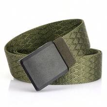 حزام نايلون كاجوال بنمط مربعات معينة، إكسسوار متعدد الاستخدامات لبنطلونات الجينز والرياضة الخارجية للرجال قطعة واحدة