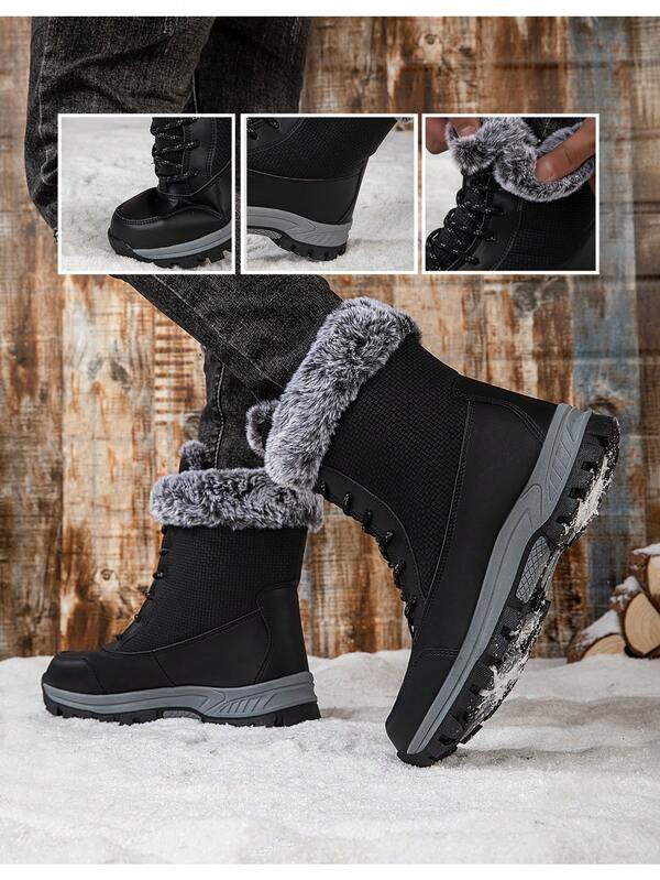 Stivali da neve caldi per uomo di taglia oversize, stivali alti con fodera termica, suola antiscivolo in TPR, stile semplice con lacci neri, comodi