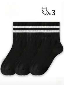1/3/5/10 Pairs Of Women's Mid-Calf Socks, Black Socks, Women's Socks, Cute Socks, Girls' Socks, Socks That Can Be Worn In All Seasons Of Autumn/Winter/Spring/Autumn, Mesh Breathable Stripe Details, Rail Breathable Hole Design, Moisture-Wicking, Soft And Smooth, Suitable For All Kinds Of Vacation, Sports, Leisure, Business And Other Daily Wear, Can Be Worn All Year Round, Multiple Sizes Available