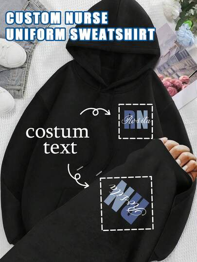 1pc Women's Customized Text Series Pattern Sporty Hooded Sweatshirt, Casual Daily Fashion Top, Suitable For Autumn/Winter, Customize Your Favorite Text/Gift For Girlfriend And Family
