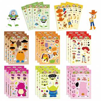 8pcs Cute Toy Story Stickers Make A Face Puzzle Sticker DIY Game Children Educational Toys Water Cup Pencil Box Cartoon Assemble Decals Gifts