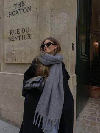 1 件女士秋冬新款毛绒流苏围巾，柔软舒适美式时尚单品，温暖舒适的大披肩，户外防风保暖，简单百搭，适合日常穿着