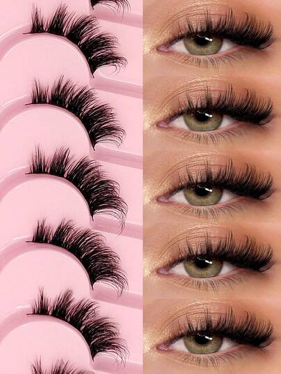 Asiteo أسيتيو 7 أزواج من رموش نصفية مزيفة بمظهر عين القطة الطبيعي القصير الصغير 3/4 رموش الزاوية مزيفة من الفرو الصناعي