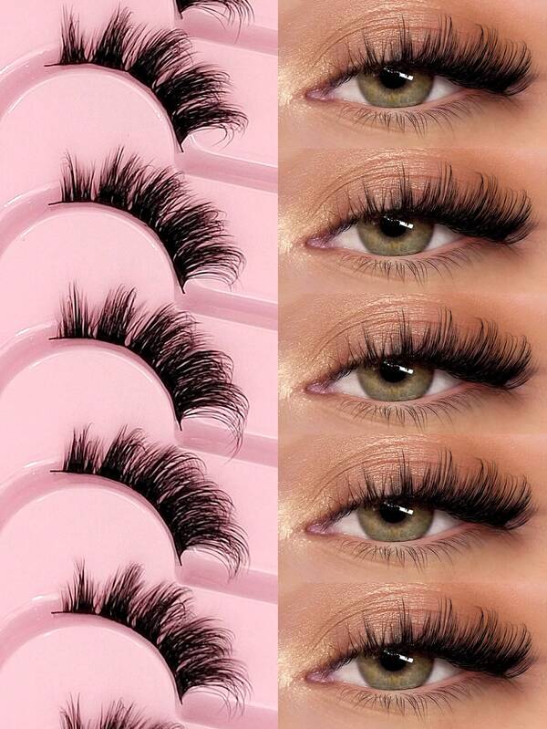 Asiteo أسيتيو 7 أزواج من رموش نصفية مزيفة بمظهر عين القطة الطبيعي القصير الصغير 3/4 رموش الزاوية مزيفة من الفرو الصناعي