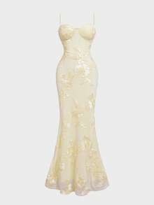 Glamful Elegant Chic Embroidered Party Dress, Fashion Formal Gown For Party, Prom, Wedding, New Year - Yellow - View 2