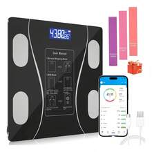 Báscula Inteligente de Grasa Corporal con Bluetooth | Medición de Peso, IMC, Agua y Músculo | Sincronización con App para iOS/Android | Vidrio Templado | Ideal para Fitness y Hogar - Negro - Ver 1