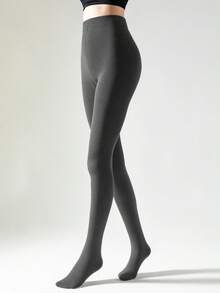 1/2 Pairs Women Gray Fleece Tights, Elastic Slim Fit Soft Brushed Stirrup Tights For Spring & Autumn, Cozy - Grey - View 10