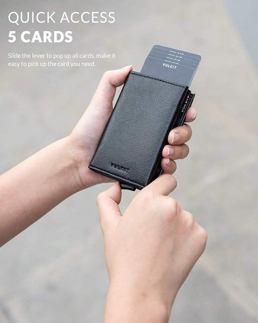 Tarjetero con bolsillo para dinero, billetera emergente, RFID anti-escaneo, estuche delgado de metal para tarjetas bancarias, puede contener 5 tarjetas y billetes - Cruz negra - Ver 1