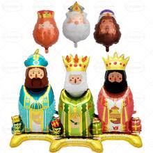 3 Globos metálicos de pie de los Tres Reyes Magos de 110 cm - Globos de fiesta - Decoración navideña - Fiestas de los Tres Reyes Magos - Globo de los Tres Reyes Magos