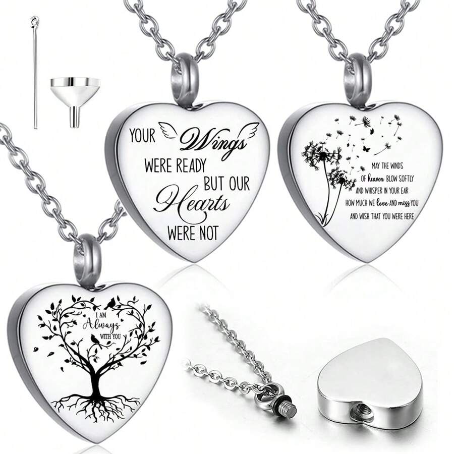 3 Styles Stainless Steel Cremation Urn Necklace, Can Store Ashes, Memorial Pendant Necklace Suitable For Both Men And Women, As Jewelry To Commemorate Deceased Loved Ones - Silver - View 1