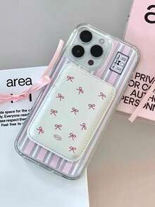 1pc Korean Ins Niche Girly Bow Leather Magnetic Wireless Charging Magsafe Card Holder Case