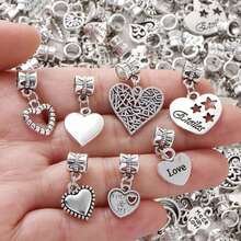 30pcs Mixed Vintage Hollow Heart Alloy Pendants, Multi-Styles Hollow Heart 3-Ring Charms Bracelets,, Keychains, Jewelry Decorations, Mother's Day - Bạc - Xem 9
