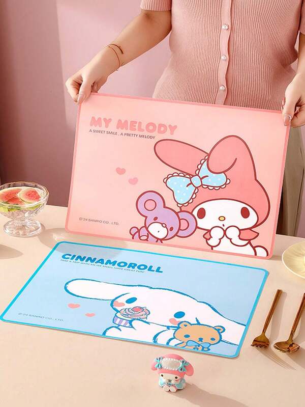 Sanrio Sanrio Cartoon Melody Soft Diatom Mud Tablemat For Home Use, High Grade Waterproof, Oil Proof, Heat Insulating Vegetable Mat Table Mat Kitchen Desktop Anti Slip Cup Mat Drain Mat Water Absorbing, Heat Insulating, Anti Fouling Tablemat, Anti Scalding Table Insulation Mat Restaurant Pot Mat