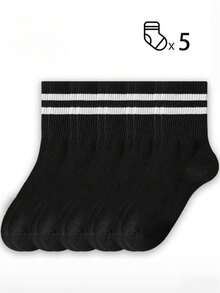 1/3/5/10 Pairs Of Women's Mid-Calf Socks, Black Socks, Women's Socks, Cute Socks, Girls' Socks, Socks That Can Be Worn In All Seasons Of Autumn/Winter/Spring/Autumn, Mesh Breathable Stripe Details, Rail Breathable Hole Design, Moisture-Wicking, Soft And Smooth, Suitable For All Kinds Of Vacation, Sports, Leisure, Business And Other Daily Wear, Can Be Worn All Year Round, Multiple Sizes Available