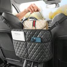 Car Wallet Storage Bag - Durable Leather Seat Back Storage Box, Front Seat Storage Divider, Pet And Child Driver-Specific Storage Net Bag - 黑色 - 查看 2