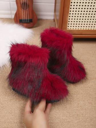 1 Pair Girls Comfortable Warm Cute Furry Mid-Calf Boots, Suitable For Winter