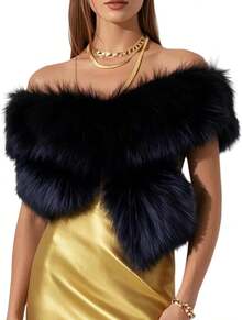 Faux Fur Scarf Wrap For Women, Long Plush Winter Shawl Collar, Warm Convertible Scarf  Neck Warmer, Elegant Evening Cape Bolero - Leopard - 查看 8