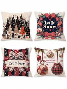 4 fundas de almohada navideñas, con estampados de árbol de Navidad, luces de colores y campanas, de 17.7*17.7 pulgadas (45*45cm), de tela de melocotón suave con impresión digital por un solo lado, adecuadas para sofá, sala de estar, dormitorio, coche, oficina, hotel, decoración, regalo perfecto para familia y amigos, para todas las estaciones