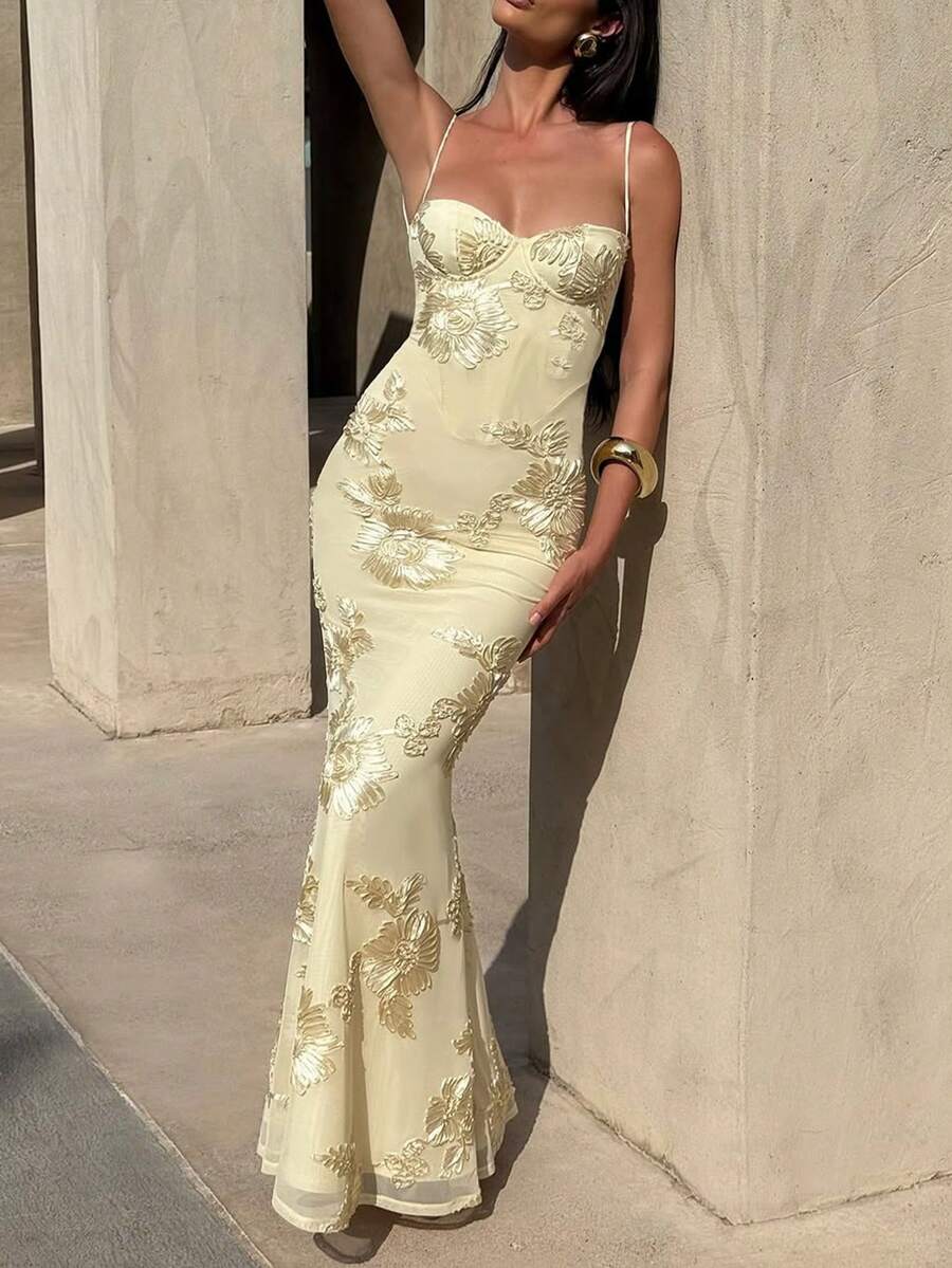 Glamful Elegant Chic Embroidered Party Dress, Fashion Formal Gown For Party, Prom, Wedding, New Year - Yellow - View 1