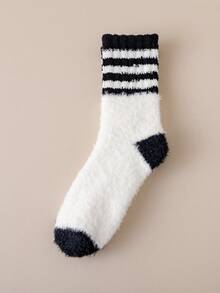 1 par de calcetines de felpa de coral para mujeres, calcetines gruesos y cálidos para el hogar, posparto, dormir, anti-frío, adecuados para otoño/invierno