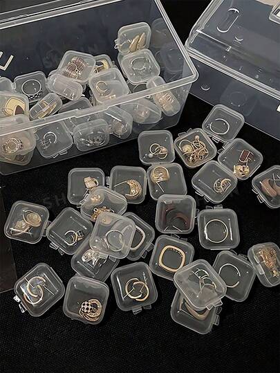 Caja de almacenamiento de joyas pequeña y portátil transparente, caja de almacenamiento de objetos pequeños de escritorio transparente, caja pequeña portátil, caja de almacenamiento de joyas antioxidante con tapa, caja de almacenamiento de pendientes, auriculares y joyas, caja multifuncional pequeña para pastillas, caja de almacenamiento de pendientes a prueba de agua y humedad, caja para colgantes de jade, pulseras, anillos y collares.