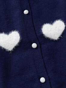 M.Dian xi Áo len cardigan dệt kim cho bé gái, thiết kế mùa xuân mới với áo len cardigan dệt kim họa tiết trái tim bằng lông chồn - Màu xanh hải quân - Xem 4