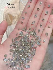 100 piezas/bolsa Mini pequeños taladros de zirconia plana de espalda para decoración de uñas, forma irregular de corazón y cuadrada, ultra brillante mini blanco micro zirconia, adornos de uñas