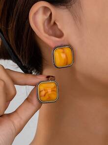 1 set cercei încrustați cu strasuri geometrice în stil boem, set de cercei eleganți și versatili pentru femei