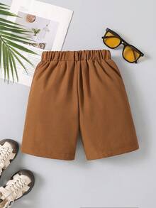 Quần short thể thao trơn màu cho bé trai, quần short thể thao cạp chun, quần đồng phục học sinh - Màu Khaki - Xem 2