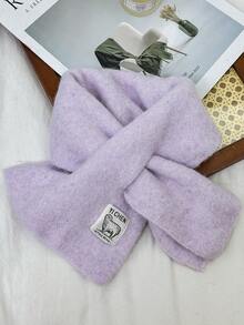 1 件儿童简约百搭颈部保暖针织围巾，男女通用厚款保暖十字交叉围巾，适合秋冬季