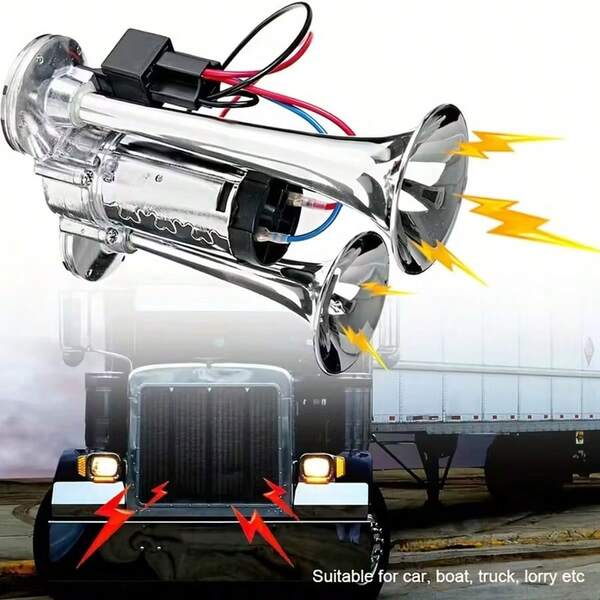 12V Car Air Horn, 120dB Double Tube High Decibel Warning Horn For Trucks, SUVs, Motorcycles, Boats, And Durable, Easy To Install