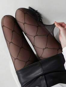 1 Pair Women's Designer Pattern Tights, Suitable For Pairing With Dresses