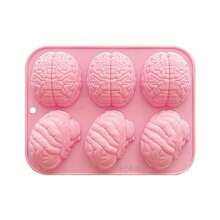 Gehirn Herz Halloween Schokoladen Bonbon Silikon Formen, 4 Löcher 3D Gehirn Herz Form Schokoladen Seife Formen, DIY Kekse Bonbons Gummibärchen Schokoladen Formen Eiswürfelbehälter