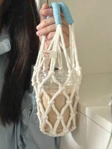 Sacs en maille tissés à la main, tasses à eau, sacs portables pour boissons, café, réutilisables, sacs pour bouteilles d'eau portables, sacs pour boissons, sacs portables, sacs en maille décoratifs, sacs de rangement décoratifs, convenant comme cadeaux artisanaux pour les amis, la famille et les camarades de classe, parfaits pour les plages, les pique-niques et les voyages - cadeaux décoratifs pour les amis, la famille et les camarades de classe, articles essentiels pour les pique-niques, artisanat artistique