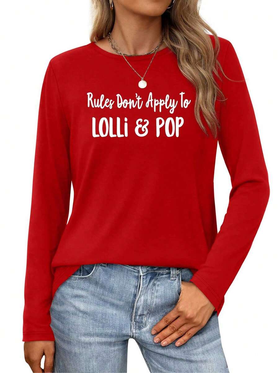 Rules Don't Apply To Lolli & Pop Womens Long-Sleeve Crewneck T-Shirt - 紅色 - 查看 1