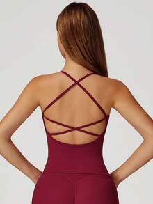 MASKERT 女士运动吊带背心，瑜伽背心，健身背心，跑步训练，羽毛球，网球，亲肤，高弹力 - 紅色 - 查看 2